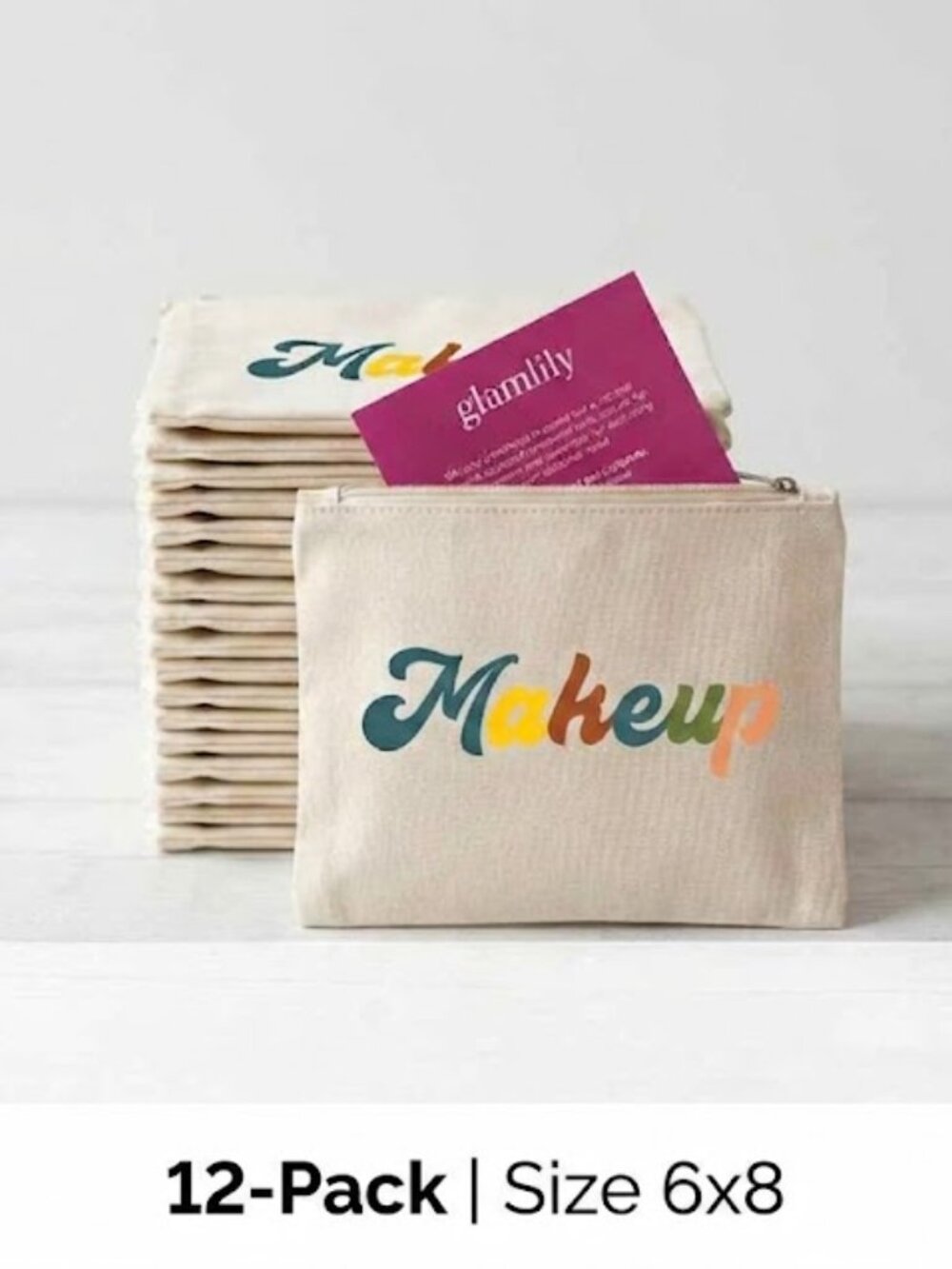 NEW 12-Pack Glamlily Canvas Zipper Pouches | 6x8 Makeup & Travel Bags